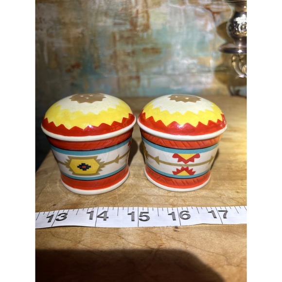 Other - Southwestern Ceramic Salt and Pepper Shakers Multi-Color Geometric Set